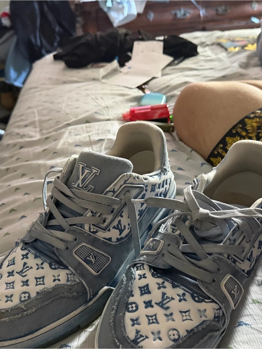 Louis Vuitton White and Blue Monogram Low-Top Sneaker